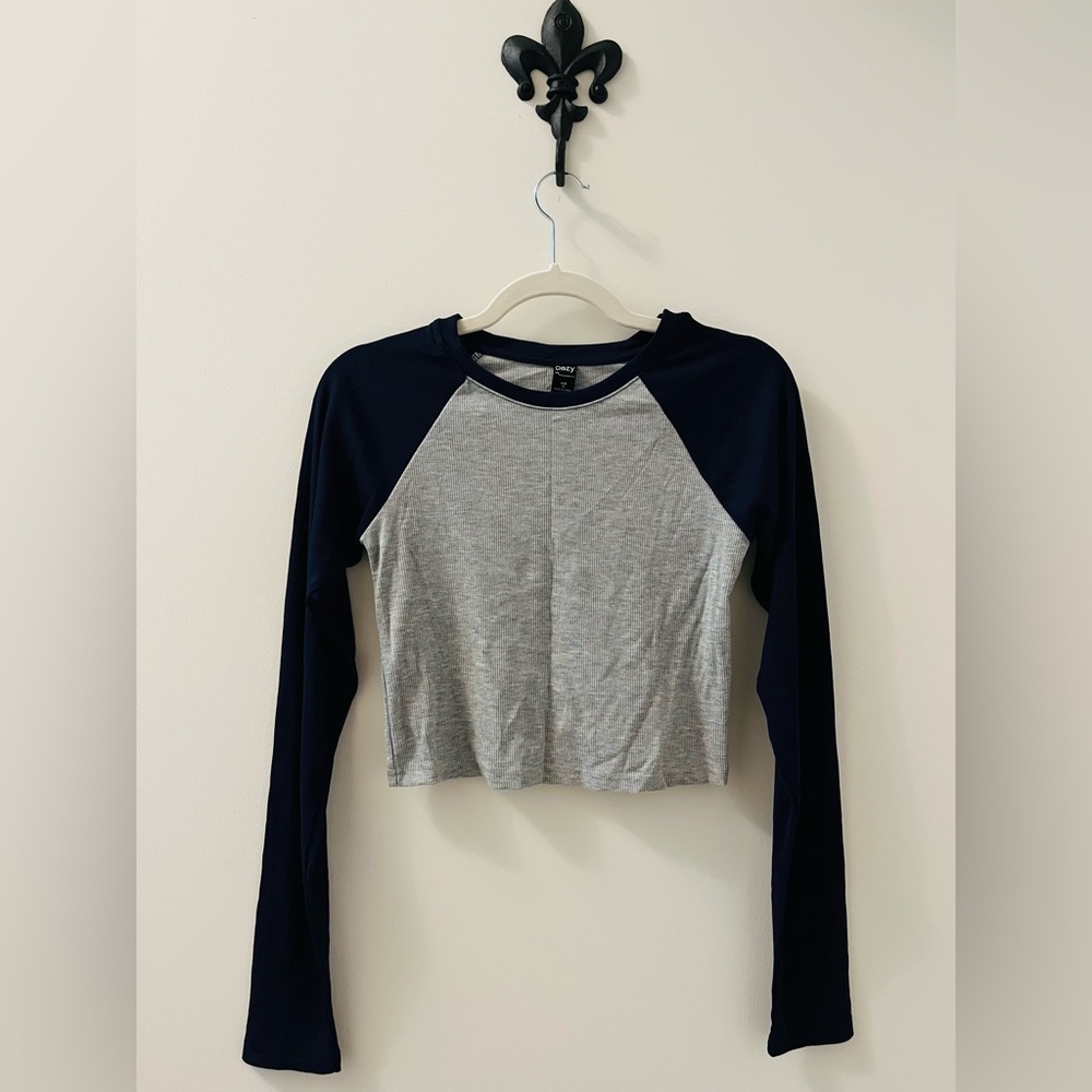 Gray and Navy Long Sleeve Crop Top